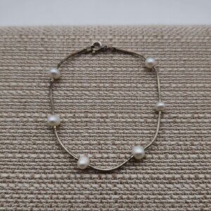 7 Inch Sterling Silver Genuine Pearls Tarnished Chain Bracelet A3428